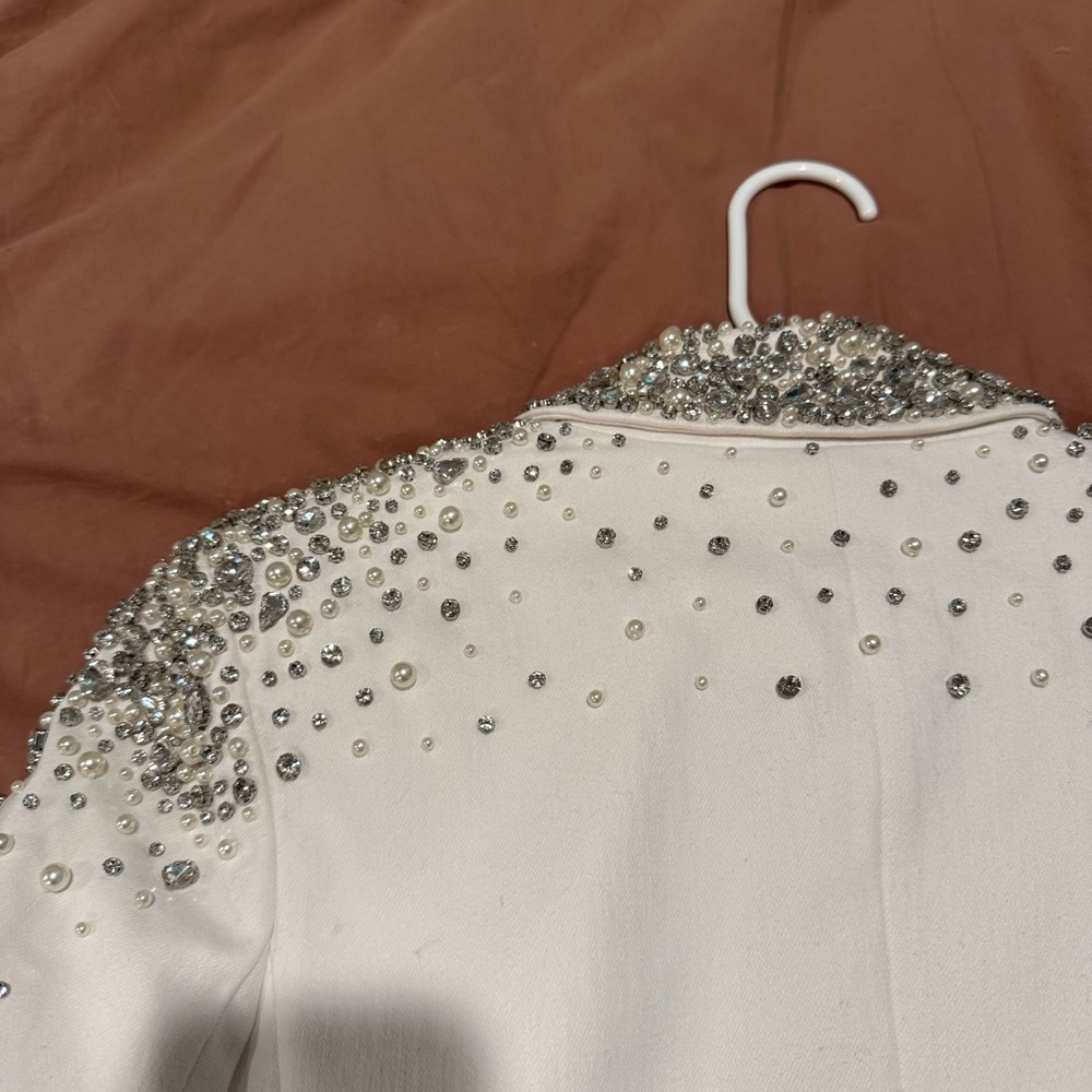 Alice + Olivia Ivan Pearl Rhinestone Embellished Blazer Jacket - Picture 9 of 9